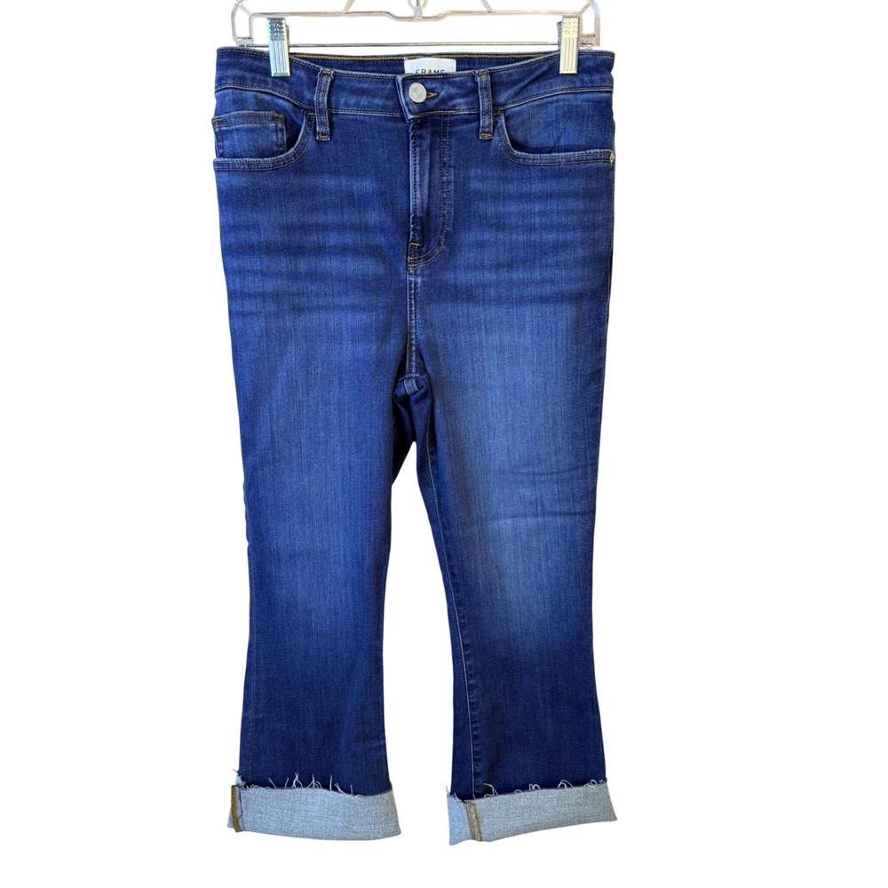 Frame Le Crop Mini Boot Lupine Blue High Rise Raw Hem Jeans 29 Womens